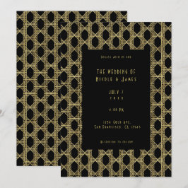 Convites Casamento Retro Chic Diamante Art Déco Preto Doura