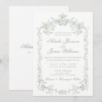 Convites Casamento Retro Clássico Vintage Verde Salvia Dinh