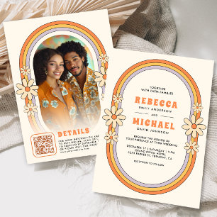 Convites Casamento Retro Colorido Groovy Quadro Vintage 70s