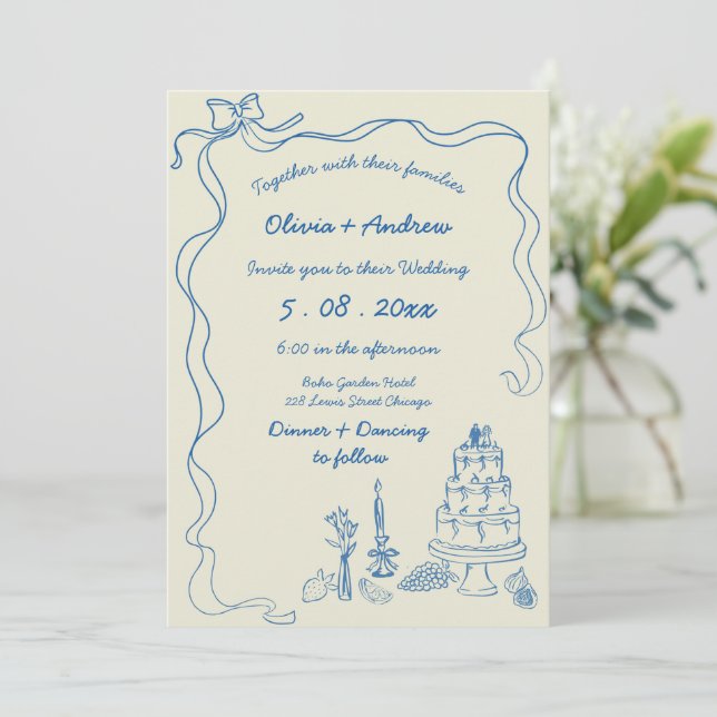 Convites Casamento Retro com Letra Desenhada à Mão Capricho (Em pé/Frente)