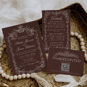 Convites Casamento Retro de Chocolate Marrom Antigo