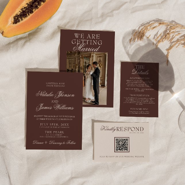 Convites Casamento Retro de Chocolate Marrom Luxuoso Antigo (Criador carregado)