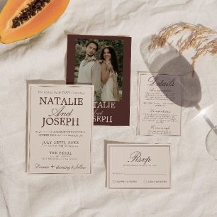 Convites Casamento Retro de Dinheiro Antigo Marrom Chocolat