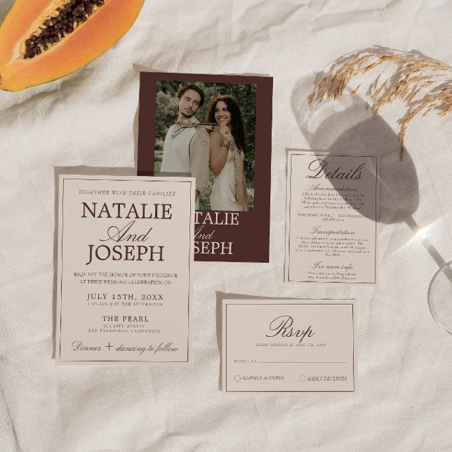 Convites Casamento Retro de Dinheiro Antigo Marrom Chocolat (Criador carregado)