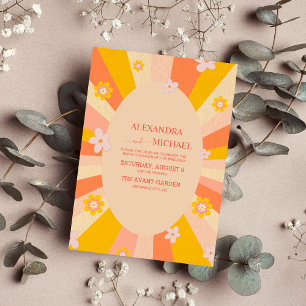 Convites Casamento retrô descolado dos anos 70 laranja e am
