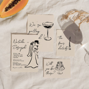 Convites Casamento Retro Desenhado à Mão Escrito Casal Quir