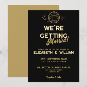 Convites Casamento Retro Disco Groovy Preto e Dourado