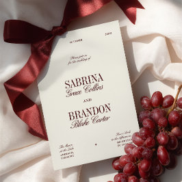 Convites Casamento Retro Elegante Burgundy & Ivory Beige