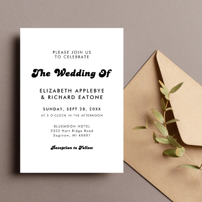 Convites Casamento Retro Elegante Preto e Branco (Retro black and white wedding invitation adds a timeless, stylish touch to your big day.)