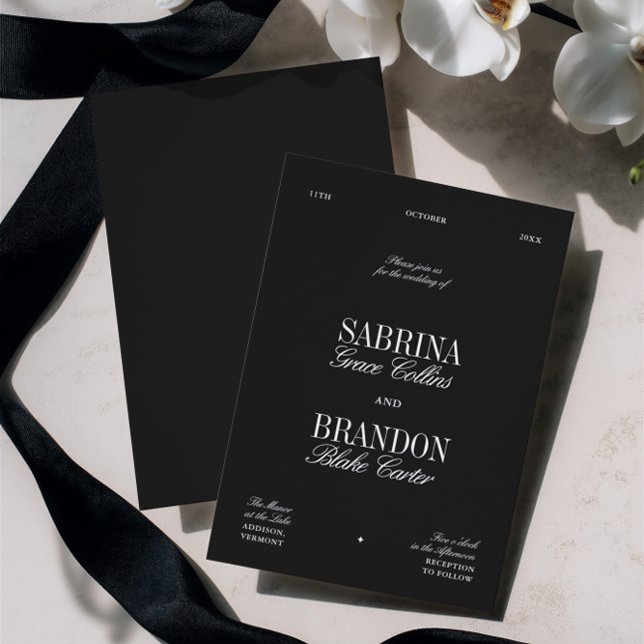 Convites Casamento Retro Elegante Preto e Branco (Retro Elegant Black & White Wedding Invitation)