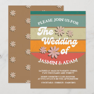 Convites Casamento Retro Groovy Daisy