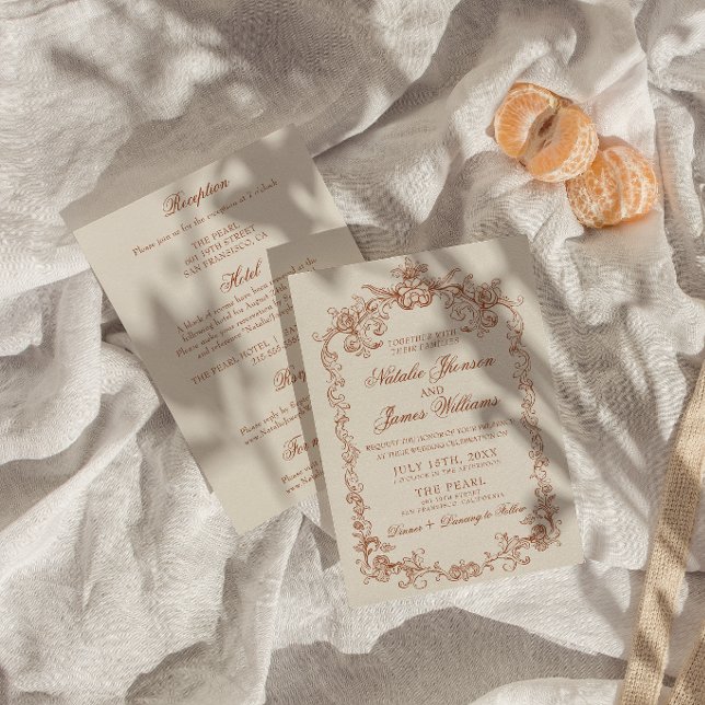Convites Casamento Retro Laranja Queimado Dinheiro Antigo T (Criador carregado)