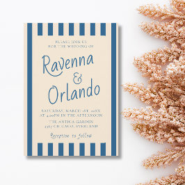 Convites Casamento Retro Minimalista com Listras de Jeans A