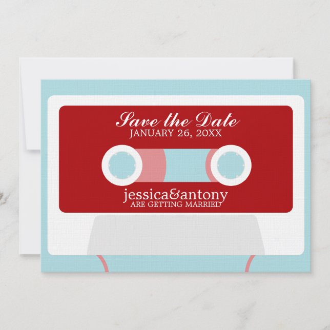 Convites Casamento Retro Mixtape Save the Date (Frente)