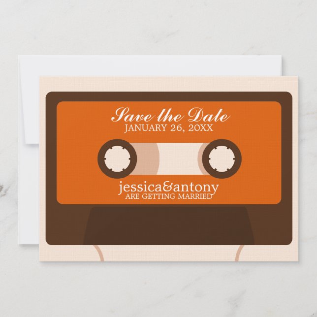 Convites Casamento Retro Mixtape Save the Date (Frente)