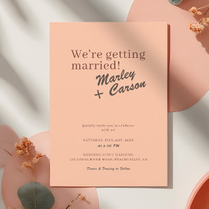 Convites Casamento Retro Moderno Coral Pêssego Divertido