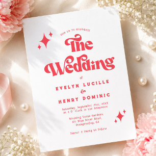 Convites Casamento Retro Moderno Vermelho e Branco