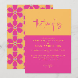 Convites Casamento Retro Rosa e Amarelo Floral Nós Dois