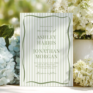 Convites Casamento Retro Verde Sage