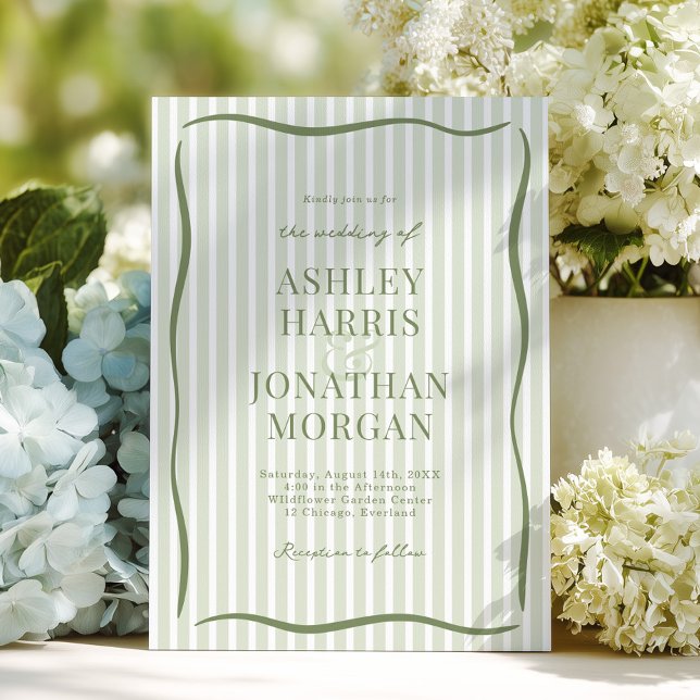Convites Casamento Retro Verde Sage (Criador carregado)