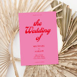 Convites Casamento Retro Vermelho Rosa Mínimo<br><div class="desc">Convite de casamento retrô com tipografia retrô moderna,  cor rosa e vermelha.</div>