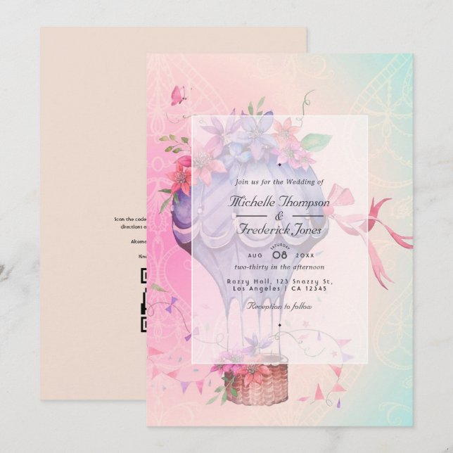 Convites Casamento Retro Vintage Balão de Ar Quente (Frente/Verso)