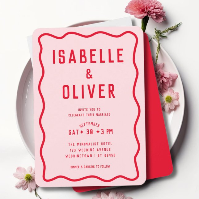 Convites Casamento Retroativo Cinzento Vermelho Cor-de-Rosa (Criador carregado)