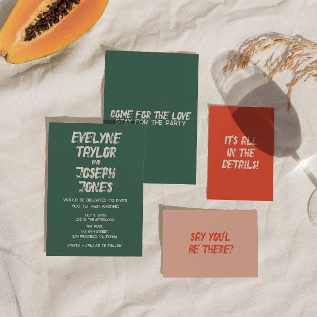 Convites Casamento Retroativo Colorido de Brushbrae Moderno (Criador carregado)