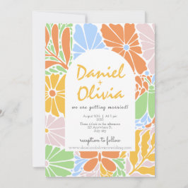 Convites Casamento Retroativo Colorido de Quadro Floral