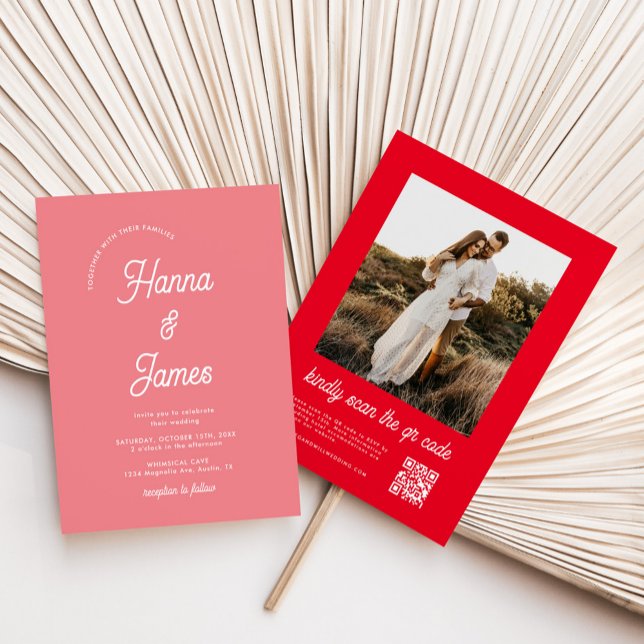 Convites Casamento Retroativo Elegante Da Tipografia Rosa (Criador carregado)