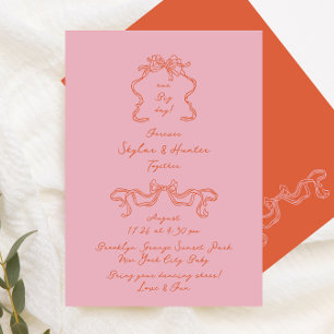 Convites Casamento Retroativo Pink Laranja Dodle