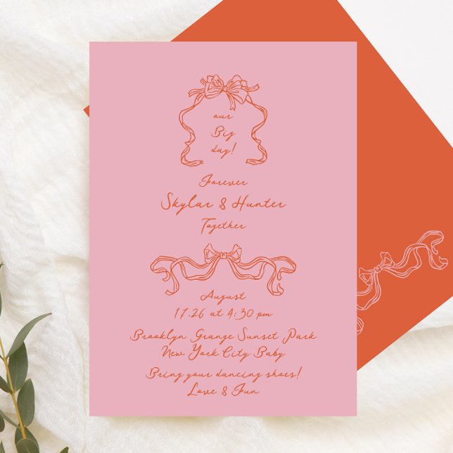 Convites Casamento Retroativo Pink Laranja Dodle (Criador carregado)