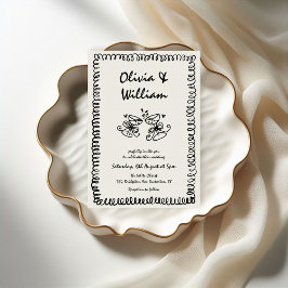 Convites Casamento Retroativo Simples De Desenho De Mão Qui