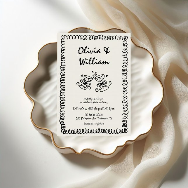 Convites Casamento Retroativo Simples De Desenho De Mão Qui (Criador carregado)