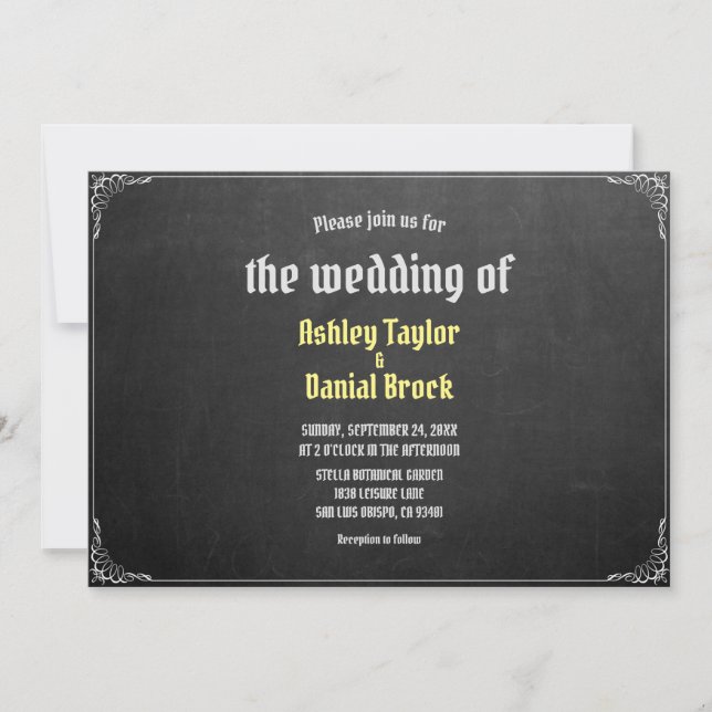 Convites Casamento Retroativo Simples de Script Chalkboard  (Frente)