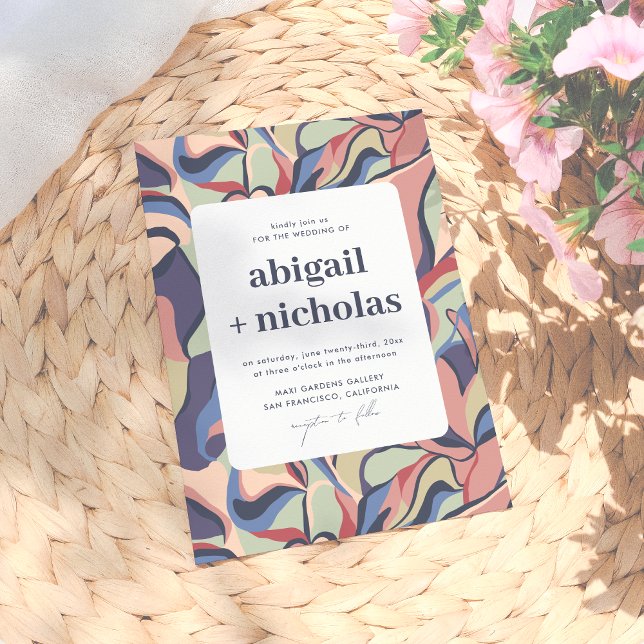 Convites Casamento Retroativo Único Floral de Abstrato a Co (Criador carregado)