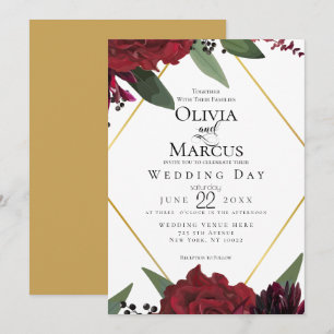 Convites CASAMENTO Rich Borgondy Marsala Floral 3