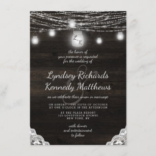 Convites Casamento Ridge Rustic Dark Wood & Lace