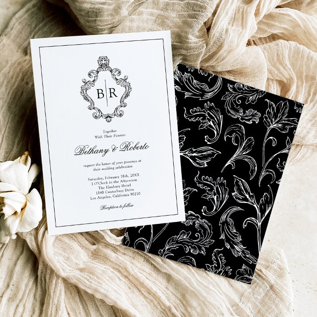 Convites Casamento Rococó Vintage Monograma (Criador carregado)