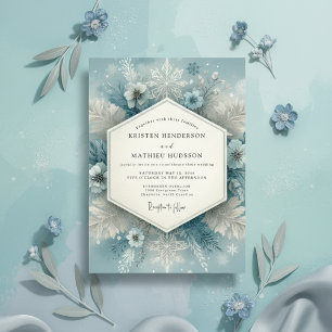 Convites Casamento Romance Azul Ardósia Congelado