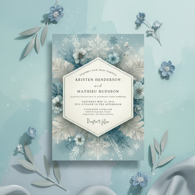 Convites Casamento Romance Azul Ardósia Congelado (Criador carregado)