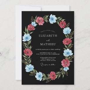 Convites Casamento Romance Botânico Azul Coral