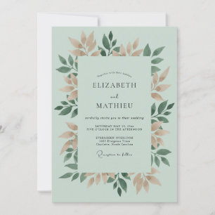 Convites Casamento Romance Botânico Bege Salvia