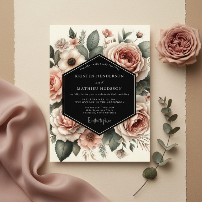 Convites Casamento Romance Botânico Blush Bloom (Criador carregado)