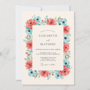 Convites Casamento Romance Botânico Coral Aqua