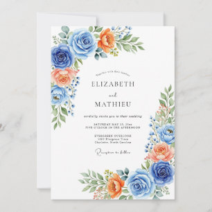 Convites Casamento Romance Botânico Coral Azul