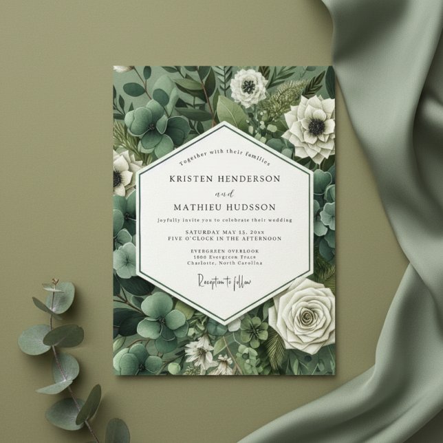 Convites Casamento Romance Botânico Esmeralda (Criador carregado)