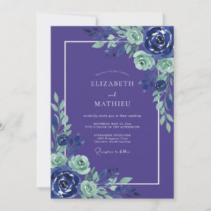 Convites Casamento Romance Botânico Indigo Mint
