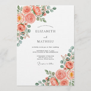 Convites Casamento Romance Botânico Rosa Coral