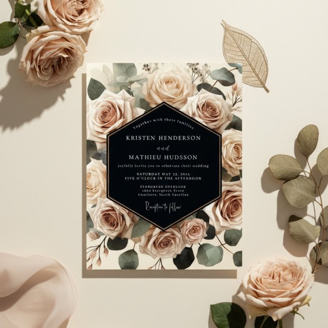 Convites Casamento Romance Botânico Rosa Creme (Criador carregado)
